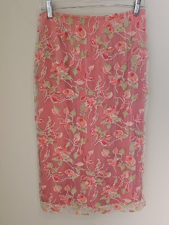 Neiman Marcus Dresses & Skirts - Neiman Marcus Coral Pink Floral Pencil Skirt,  Sheer Overlay. Size 4